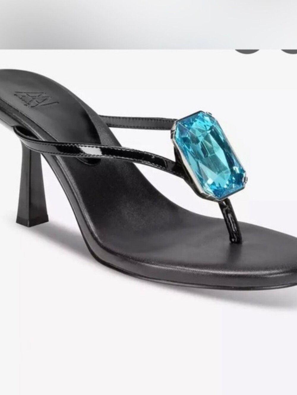 AAJ By Amina Lucinda Gem Women's Black Jewel Thong Sandal with Blue Gem